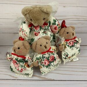 Vtg 1991 Hallmark Heartline Teddy Bear Angel Plush & 3 Bear Angel Ornaments Rose